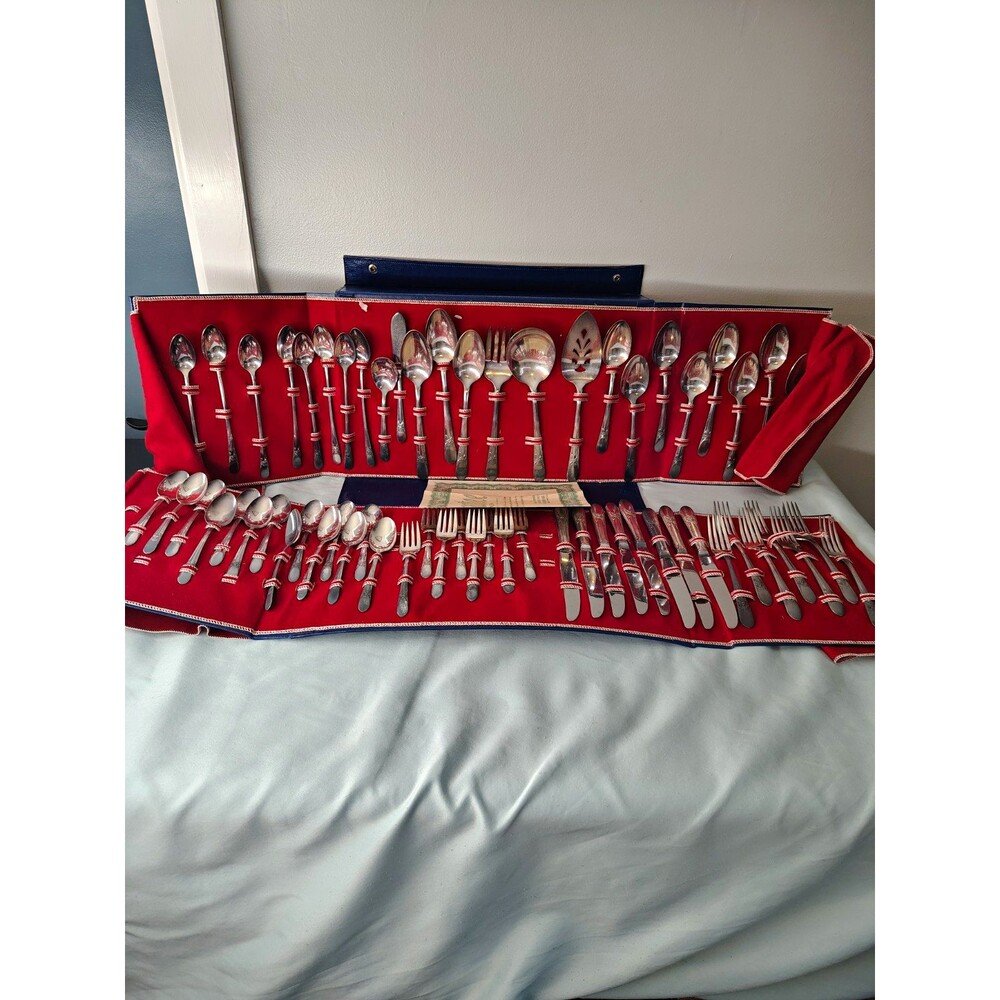 Silver-Plated 65-Piece Flatware Set w/ Case, Service for 8, Floral Handles